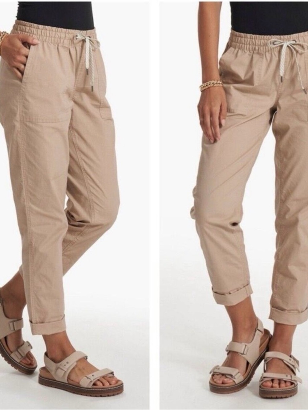 Vuori Women's Ankle Cropped Utility Joggers in Beige